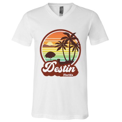 Vintage Destin Florida FL 80s Beach Souvenir Palm Tree V-Neck T-Shirt