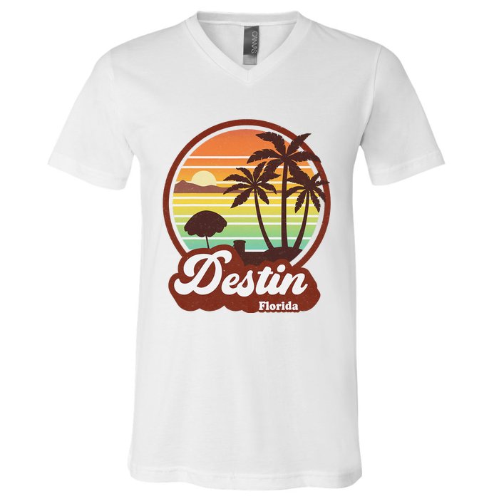 Vintage Destin Florida FL 80s Beach Souvenir Palm Tree V-Neck T-Shirt