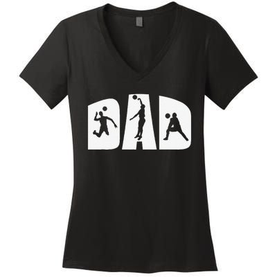 Volleyball Dad Father Beach Volleyball Player Father's Day Women's V-Neck T-Shirt