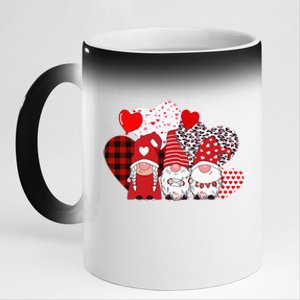 Valentines Day funny Cute Three Gnomes Holding Hearts 11oz Black Color Changing Mug