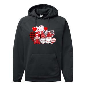 Valentines Day funny Cute Three Gnomes Holding Hearts Performance Fleece Hoodie