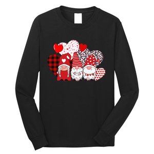 Valentines Day funny Cute Three Gnomes Holding Hearts Long Sleeve Shirt