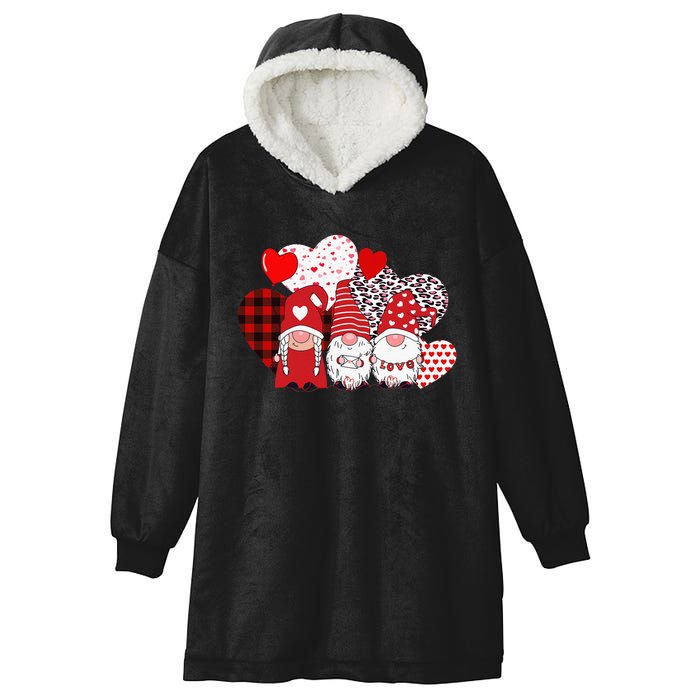 Valentines Day funny Cute Three Gnomes Holding Hearts Hooded Wearable Blanket