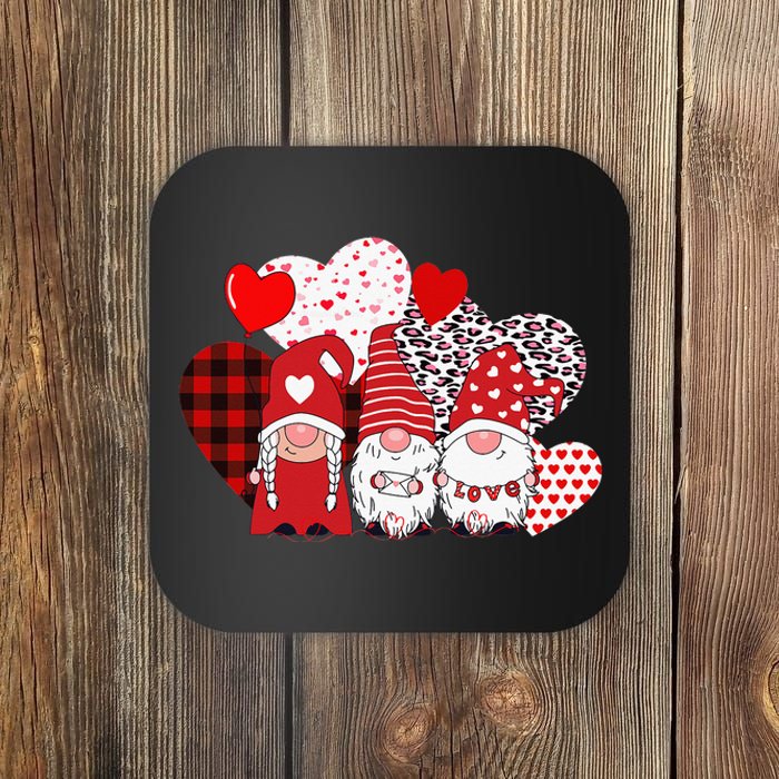 Valentines Day funny Cute Three Gnomes Holding Hearts Coaster