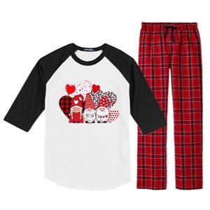 Valentines Day funny Cute Three Gnomes Holding Hearts Raglan Sleeve Pajama Set