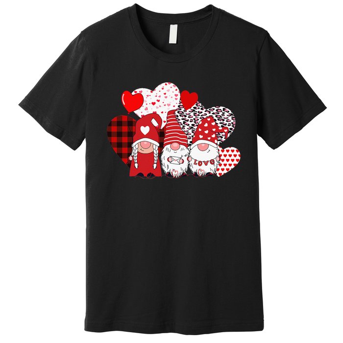 Valentines Day funny Cute Three Gnomes Holding Hearts Premium T-Shirt