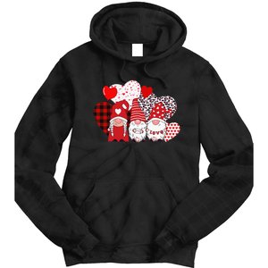 Valentines Day funny Cute Three Gnomes Holding Hearts Tie Dye Hoodie