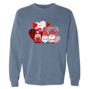 Valentines Day funny Cute Three Gnomes Holding Hearts Garment-Dyed Sweatshirt