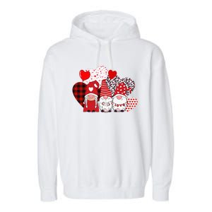 Valentines Day funny Cute Three Gnomes Holding Hearts Garment-Dyed Fleece Hoodie