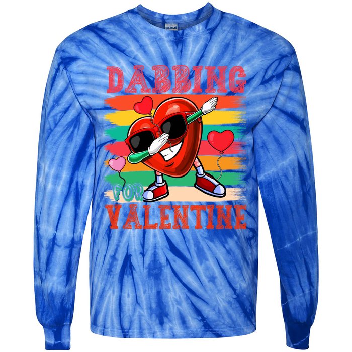 Vintage Dabbing For Valentine Funny Dabbing Heart Sunglasses Gift Tie-Dye Long Sleeve Shirt