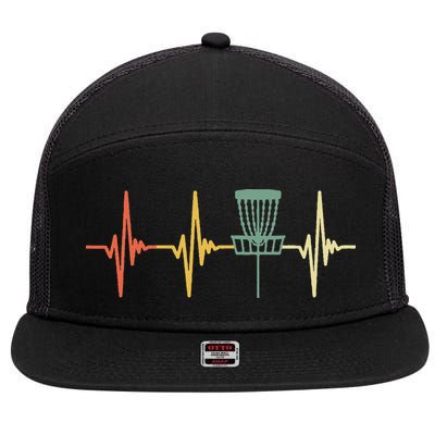 Vintage Disc Golf Retro Heartbeat Gift Disc Golf 7 Panel Mesh Trucker Snapback Hat