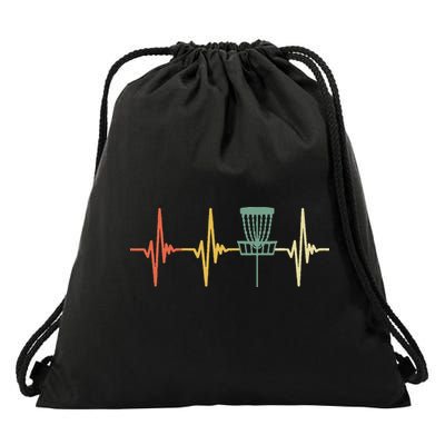 Vintage Disc Golf Retro Heartbeat Gift Disc Golf Drawstring Bag