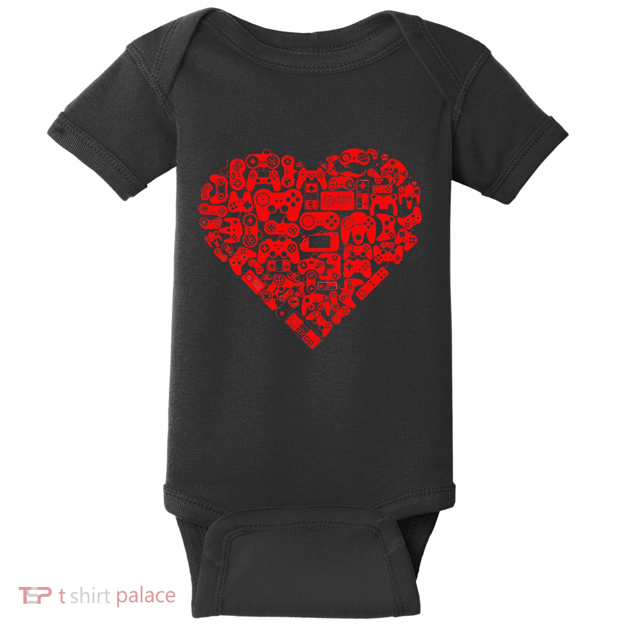 Valentine's Days Gamer Heart Controllers Baby Bodysuit