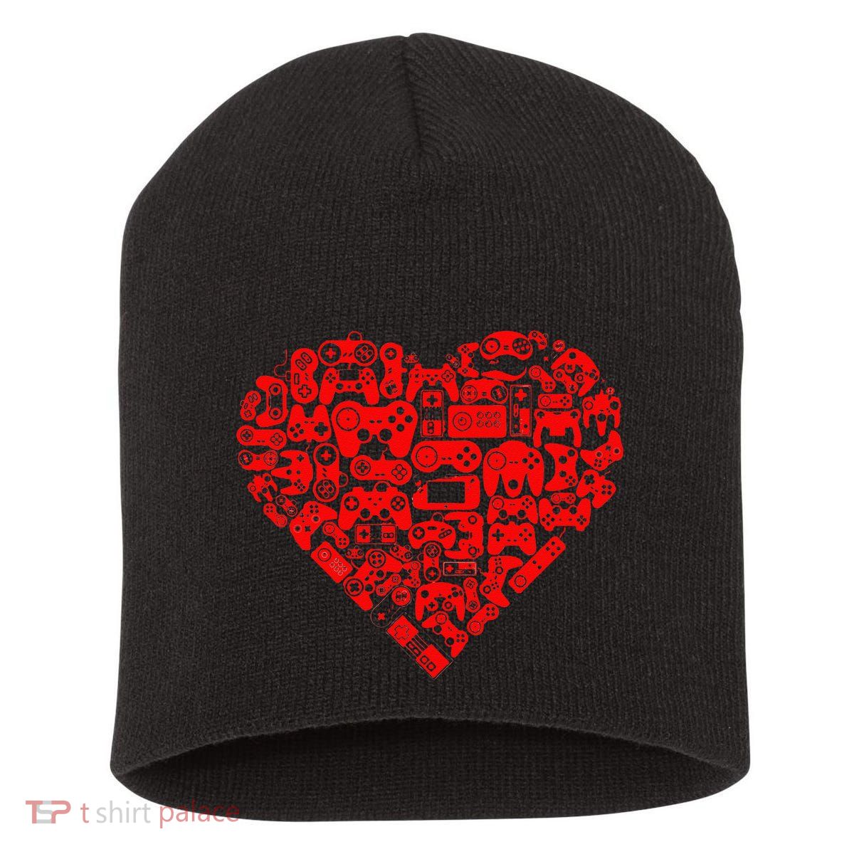 Valentine's Days Gamer Heart Controllers Short Acrylic Beanie
