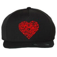 Valentine's Days Gamer Heart Controllers Wool Snapback Cap