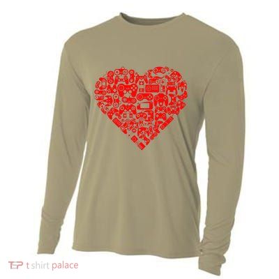 Valentine's Days Gamer Heart Controllers Cooling Performance Long Sleeve Crew
