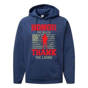 Veterans Day Gift Honor The Fallen Thank The Living Gift American Gift Performance Fleece Hoodie