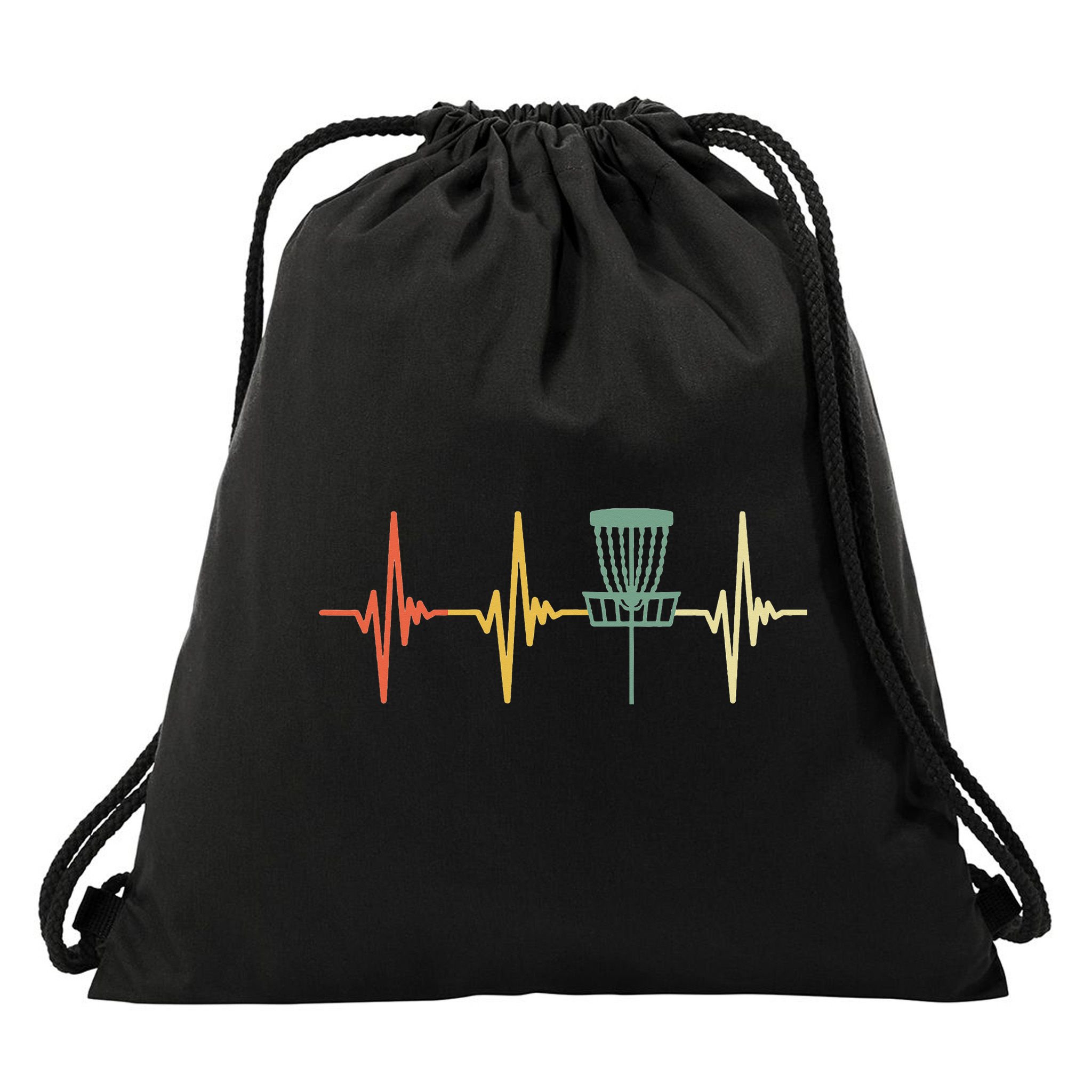 Vintage Disc Golf Retro Heartbeat Gift Disc Golf Drawstring Bag