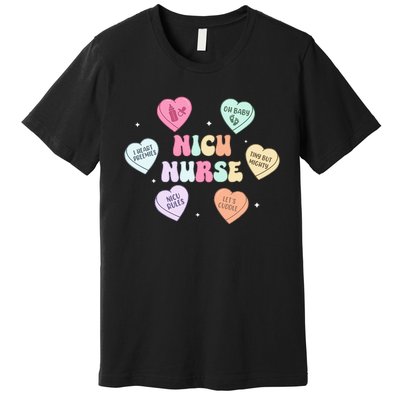 Valentines Day Groovy Heart Candy Nicu Nurse Premium T-Shirt