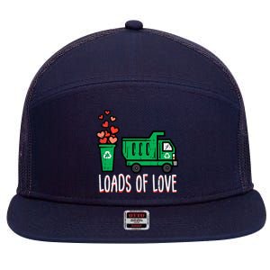 Valentines Day Garbage Truck Loads Of Love 7 Panel Mesh Trucker Snapback Hat