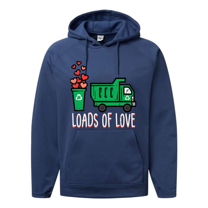 Valentines Day Garbage Truck Loads Of Love Performance Fleece Hoodie