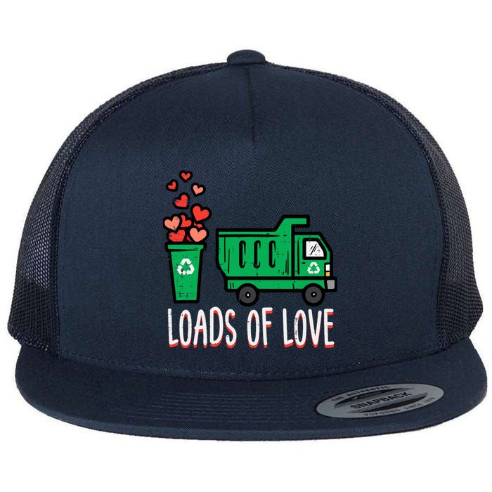 Valentines Day Garbage Truck Loads Of Love Flat Bill Trucker Hat