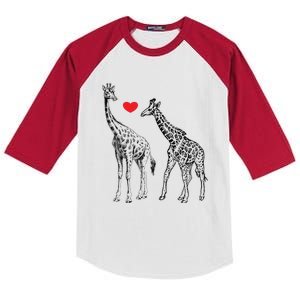 Valentines Day Giraffes Matching Couple Love Heart Gifts For Her And Him Kids Colorblock Raglan Jersey