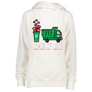 Valentines Day Garbage Truck Loads Of Love Womens Funnel Neck Pullover Hood