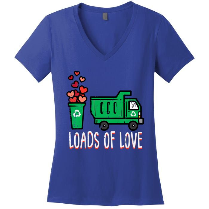 Valentines Day Garbage Truck Loads Of Love Women's V-Neck T-Shirt