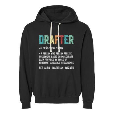 Vintage Drafter Graphic Funny Definition Noun Retro Garment-Dyed Fleece Hoodie