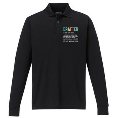 Vintage Drafter Graphic Funny Definition Noun Retro Performance Long Sleeve Polo