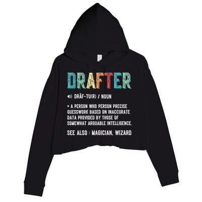 Vintage Drafter Graphic Funny Definition Noun Retro Crop Fleece Hoodie