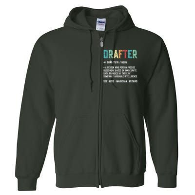 Vintage Drafter Graphic Funny Definition Noun Retro Full Zip Hoodie