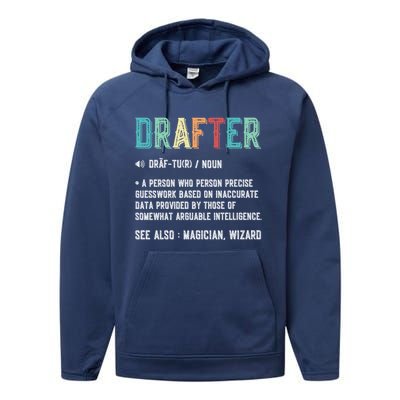 Vintage Drafter Graphic Funny Definition Noun Retro Performance Fleece Hoodie