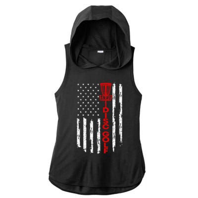 Vintage Disc Golf Basket American Flag For Disc Golfers Ladies PosiCharge Tri-Blend Wicking Draft Hoodie Tank