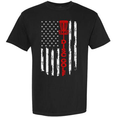 Vintage Disc Golf Basket American Flag For Disc Golfers Garment-Dyed Heavyweight T-Shirt