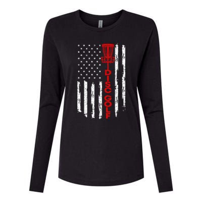 Vintage Disc Golf Basket American Flag For Disc Golfers Womens Cotton Relaxed Long Sleeve T-Shirt