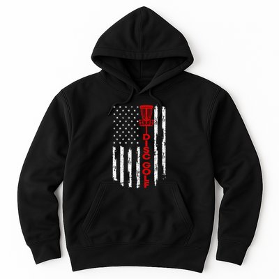 Vintage Disc Golf Basket American Flag For Disc Golfers Hoodie