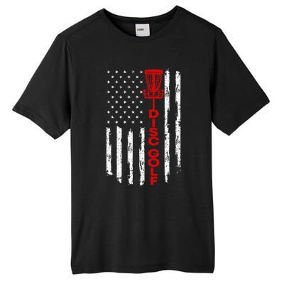 Vintage Disc Golf Basket American Flag For Disc Golfers Tall Fusion ChromaSoft Performance T-Shirt