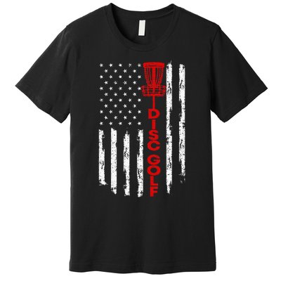 Vintage Disc Golf Basket American Flag For Disc Golfers Premium T-Shirt