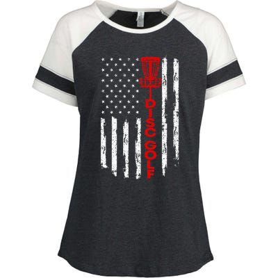 Vintage Disc Golf Basket American Flag For Disc Golfers Enza Ladies Jersey Colorblock Tee