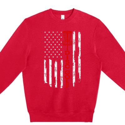 Vintage Disc Golf Basket American Flag For Disc Golfers Premium Crewneck Sweatshirt