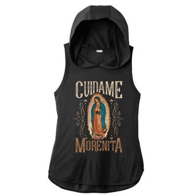 Virgen De Guadalupe. Cuídame Morenita Vintage Design Ladies PosiCharge Tri-Blend Wicking Draft Hoodie Tank