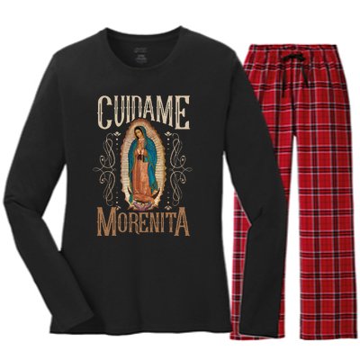 Virgen De Guadalupe. Cuídame Morenita Vintage Design Women's Long Sleeve Flannel Pajama Set 