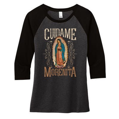 Virgen De Guadalupe. Cuídame Morenita Vintage Design Women's Tri-Blend 3/4-Sleeve Raglan Shirt