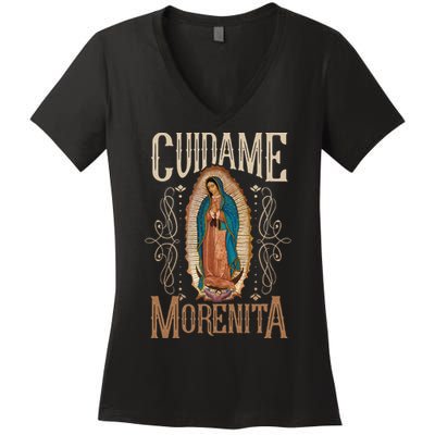 Virgen De Guadalupe. Cuídame Morenita Vintage Design Women's V-Neck T-Shirt