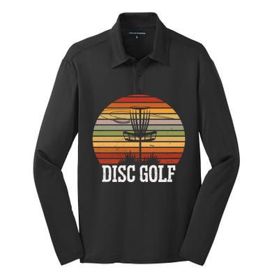 Vintage Disc Golf Basket Frisbee Gift Silk Touch Performance Long Sleeve Polo