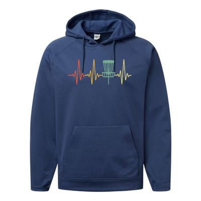 Vintage Disc Golf Retro Heartbeat Funny Gift Disc Golf Gift Performance Fleece Hoodie