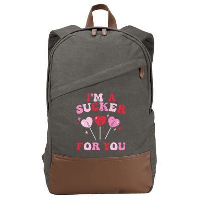 Valentines Day Groovy Cute Retro Im A Sucker For You Cotton Canvas Backpack