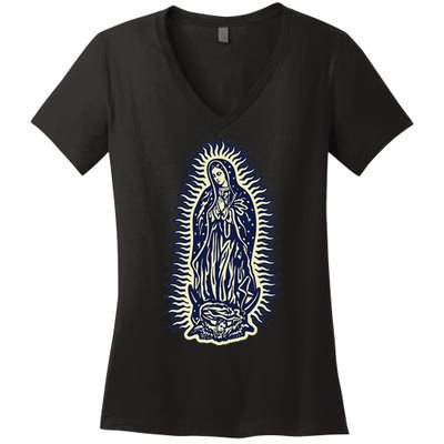 Virgen De Guadalupe. Mother Mary Virgin Mother. Christian. Women's V-Neck T-Shirt